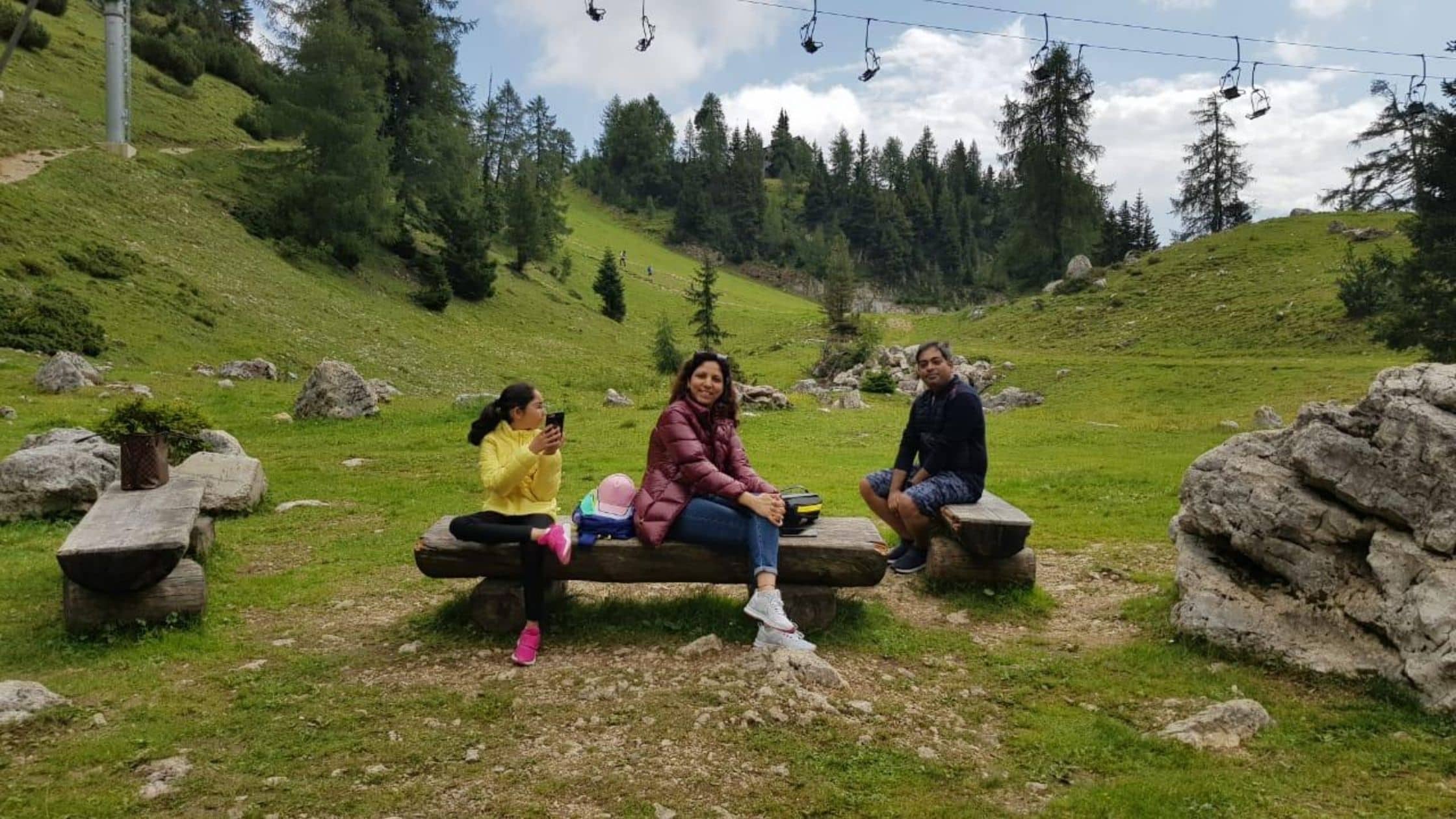 Kanchan, Sara and me perched at the benches near the lake